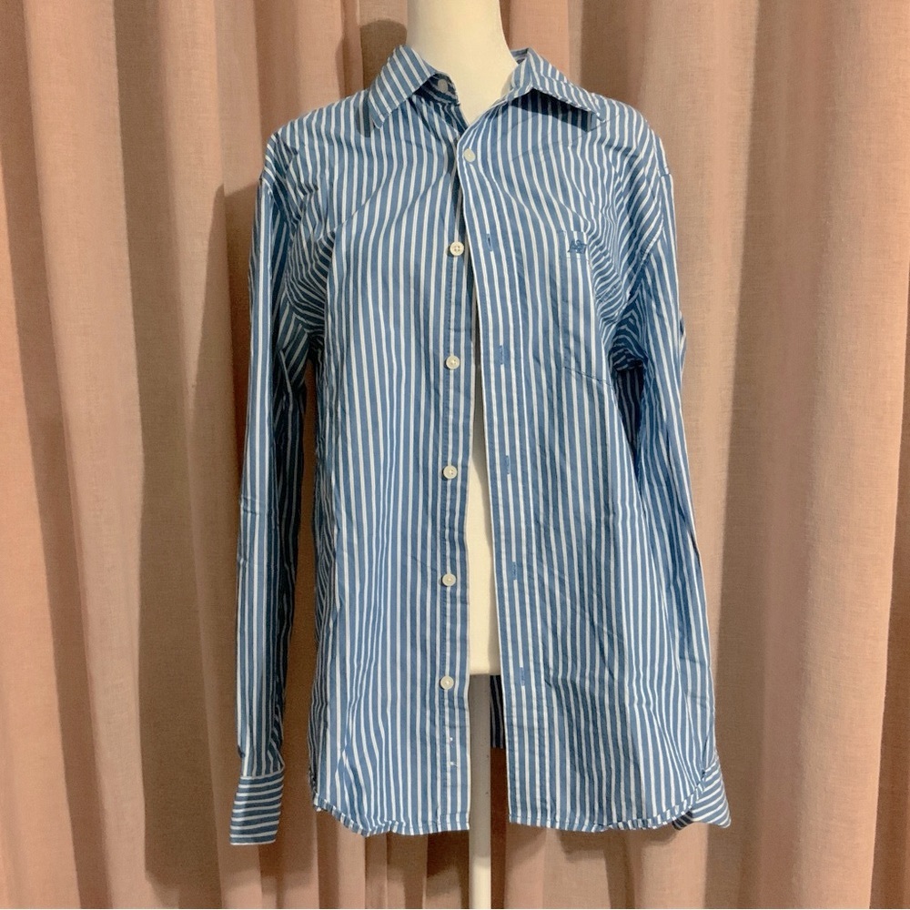 Aeropostale A87 Medium Men's Blue Striped Button Up Long Sleeve Shirt